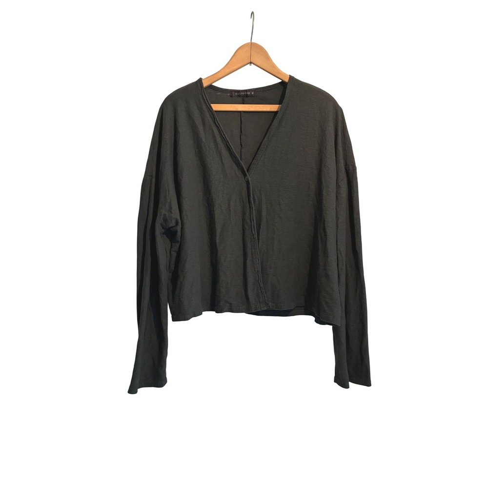 Cut Loose Charcoal Gray Cotton Linen Single Button Cardigan XL USA Lagenlook
